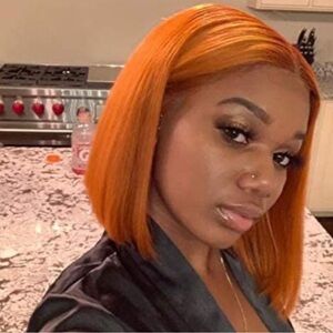 SHORT Orange Bob Lace Front Wig NEW